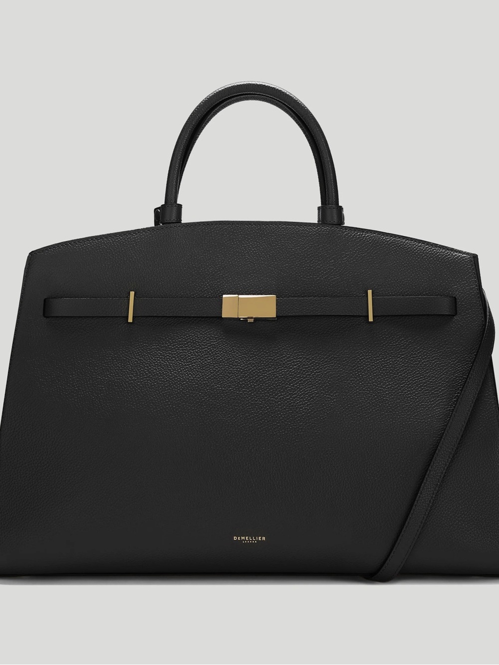 DeMellier Black Leather Structured Top-Handle Satchel with Gold Hardware